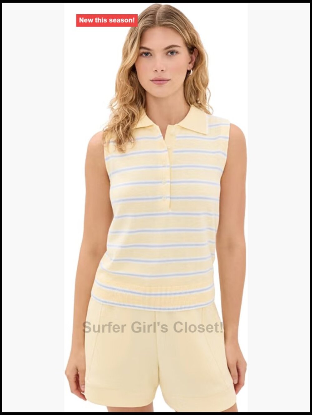 Varley Rue Polo Tank Women's Sleeveless Cotton Blend Striped Top